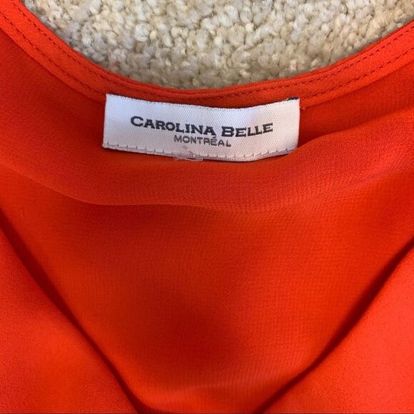 CAROLINA Belle red sleeveless flowy ruffle frill front midi dress Sz S - Picture 7 of 10